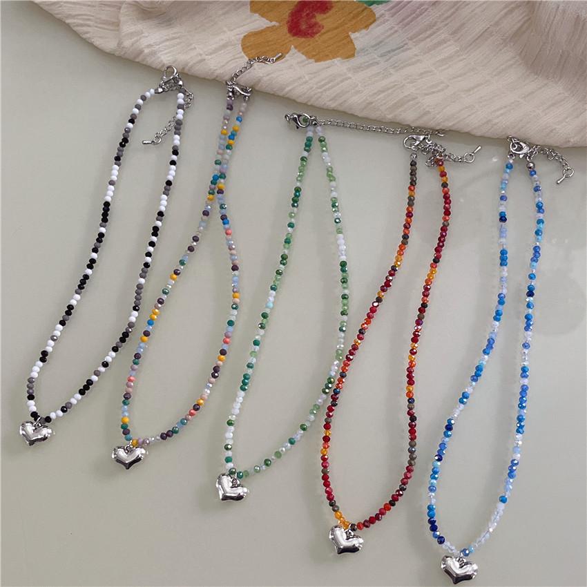 

Korean Macaron Candy Color Crystal Beaded Heart Necklace