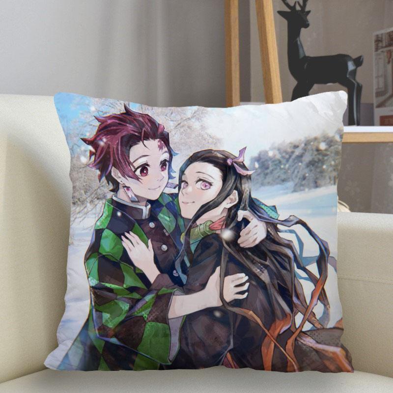 Funda de Almohada 45x45cm Poliéster Demon Slayer Decoración Sofá Funda de Cojín Funda de Almohada Decoración Hogar