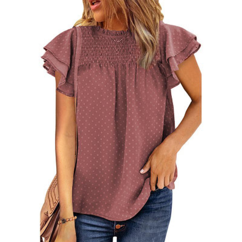 Summer new jacquard chiffon shirt for women, loose fit, round neck, pullover, short sleeve T-shirt
