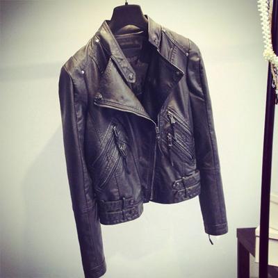 Giacca da motociclista in pelle PU corta e sottile da donna alla moda, primavera e autunno