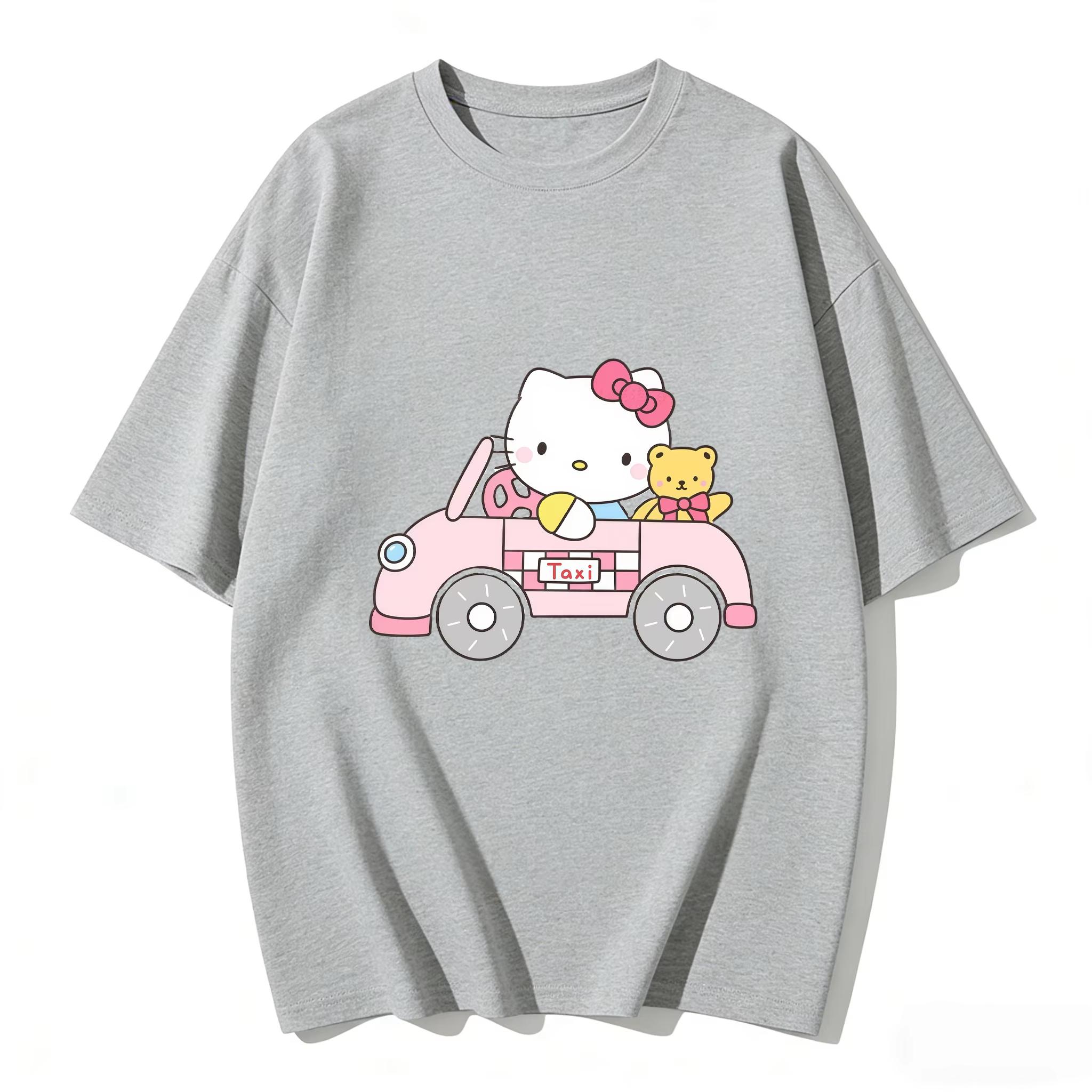 

Летние футболки с принтом Hello Kitty для женщин, короткий рукав, чистый хлопок, семейные matching-наряды, классическая универсальная футболка, 2026 S