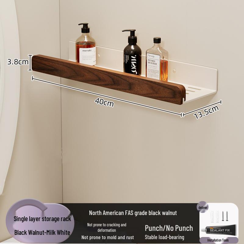Walnut Corner Bathroom Shelf - Punch-Free Triangle Restroom Storage