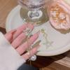 Five-pointed Star AB Asymmetric Super Flash Star Earrings Silver Needle Long Tassel Temperament Earrings Pearl Earrings