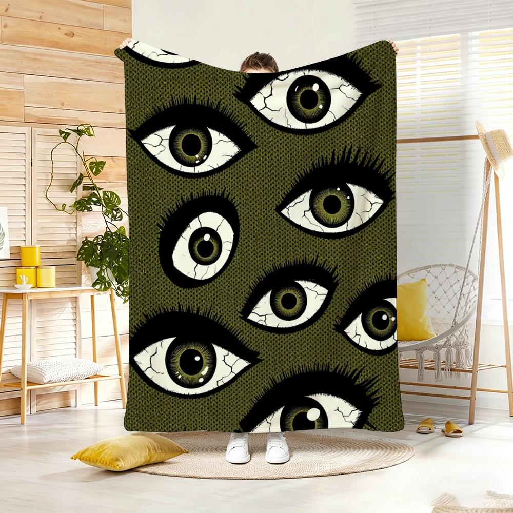 Classic motif E-Evil Eye Throw Lightweight 240g Flannel Blanket Soft Skin-friendly for Summer Cooling