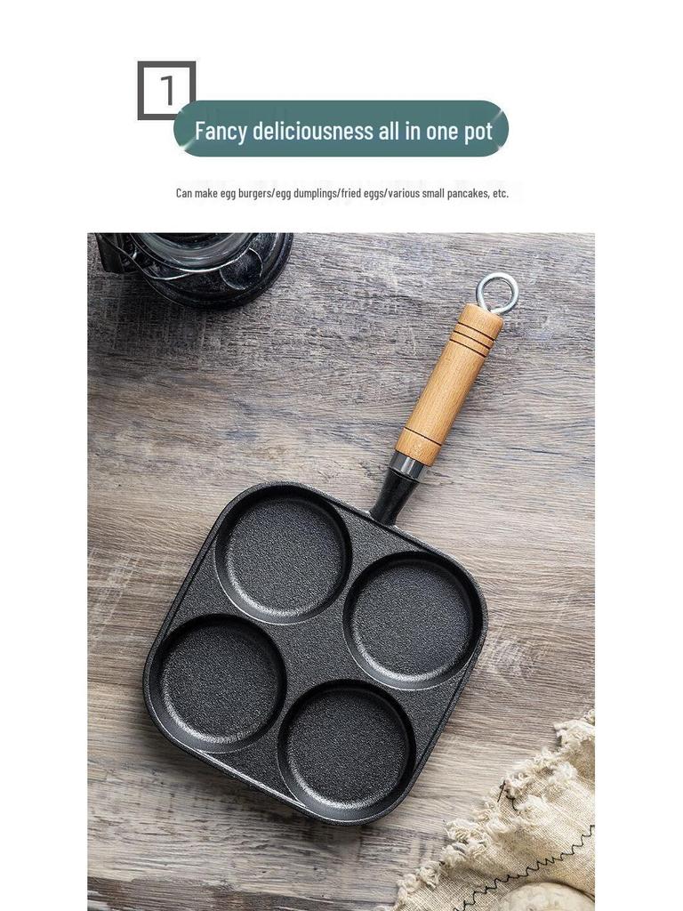 Non-Stick Cast Iron 4-Hole Breakfast Frying Pan for Eggs & Burgers