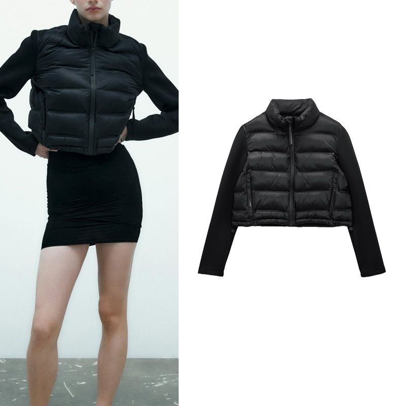 Spring New Arrival Small Stand Collar Short Top Black Panel Cotton Jacket Outwear 4391709