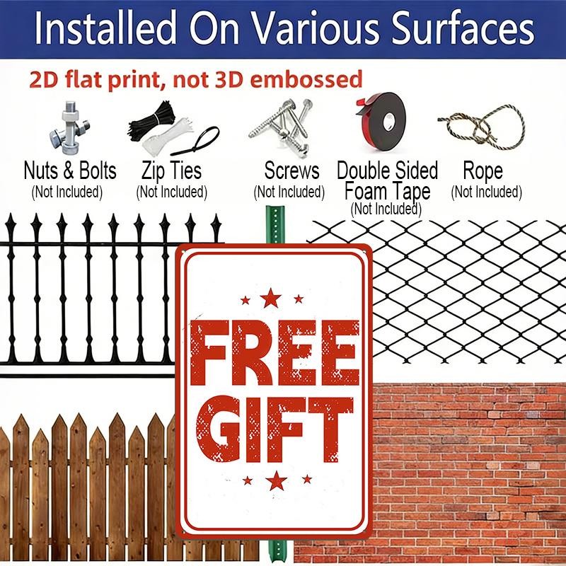 2D Flat, 1pc "FREE GIFT" Aluminium Metal Wall Decor Sign - 8"x12" Vintage Red & White Decor, Retro Star Accent Wall Art, Perfect for Store, Shop