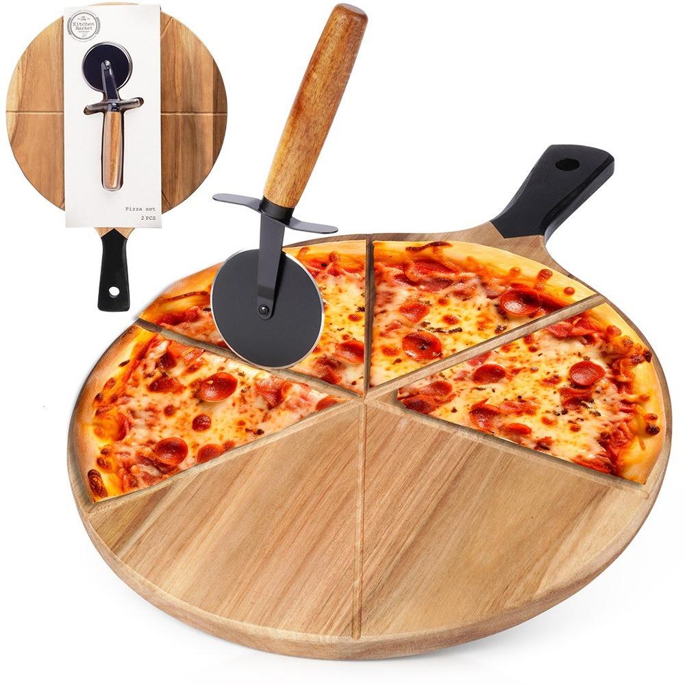 Round wooden pizza board with knife 30 cm 2 pcs.