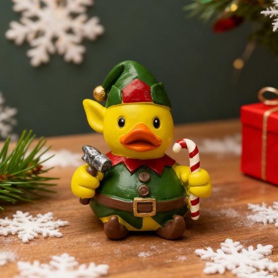 Vánoční kachní figurka Santa Claus Sob Elf Sněhulák Kachní socha Pryskyřičná zvířecí socha Vánoční sváteční párty Stolní dekorace Ozdoba