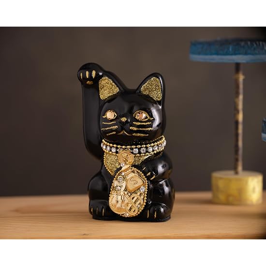 Goen-Neko Millionaire Cat (S-SIZE Black) Right Paw Raised / Ceramic_lucky cat Maneki-neko Beckoning