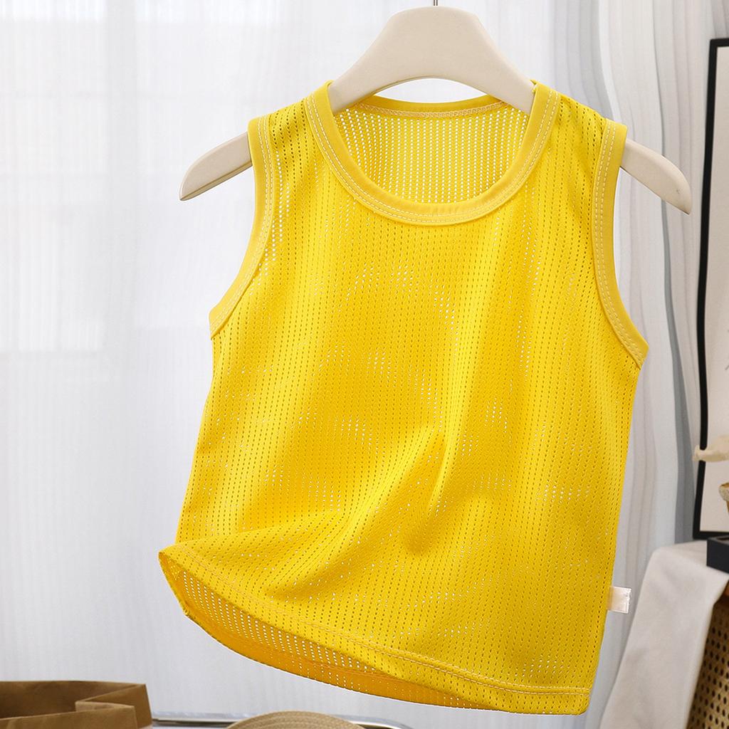 Children's Fashion Solid Color Tank Top Sleeveless Casual Loose Fit Breathable Mesh Vest Summer Shirt for Kids Boys Girls