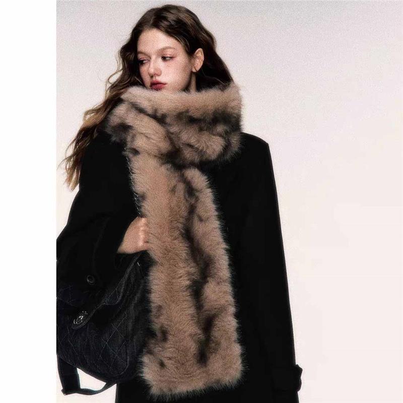192x20cm Extra Long Faux Fur Scarf Winter Warm Double Sided Thick Plush Wrap Windproof Earmuff Neck Warmer for Women