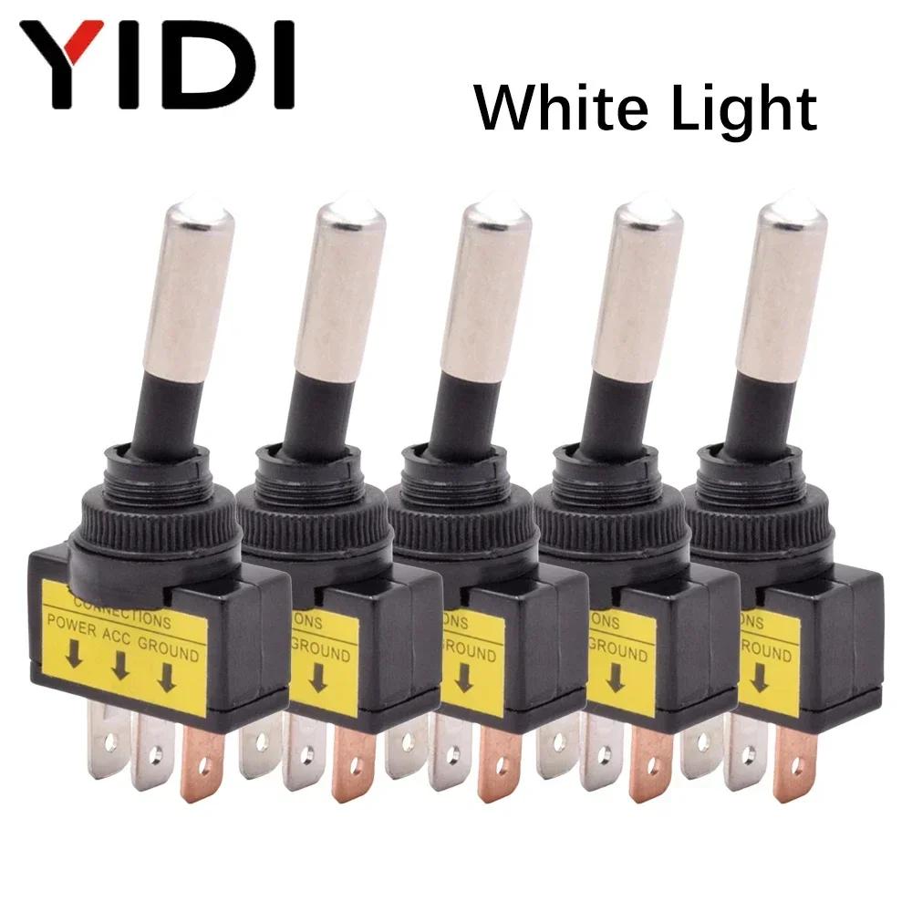 5/10pcs 12mm Auto Car Illuminated Toggle Switch ASW-15D SPST 2 Position 3pin ON OFF 12V 24V DC Red Green Blue Yellow White LED