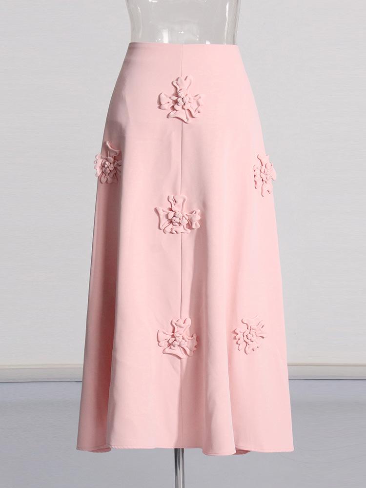 2025 French Retro Summer Floral Spliced High-Waist Midi Skirt and Sling Top Set