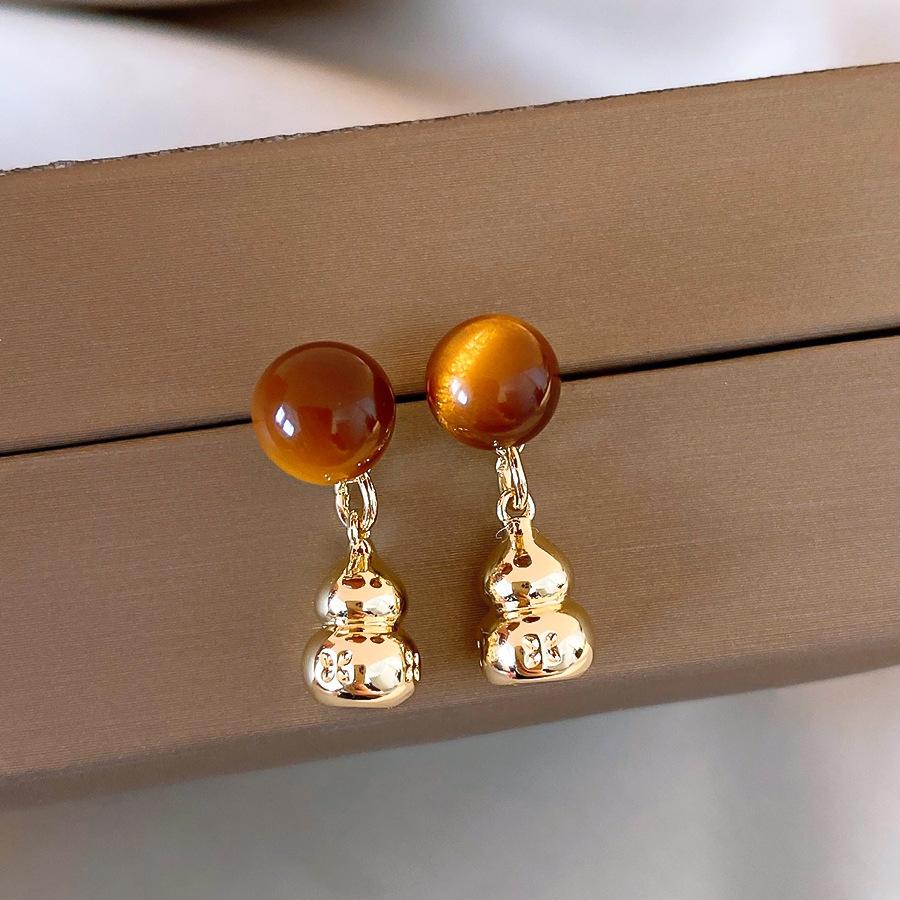 Maillard coffee color diamond-encrusted gourd fringed earrings, studs, simple earrings, women