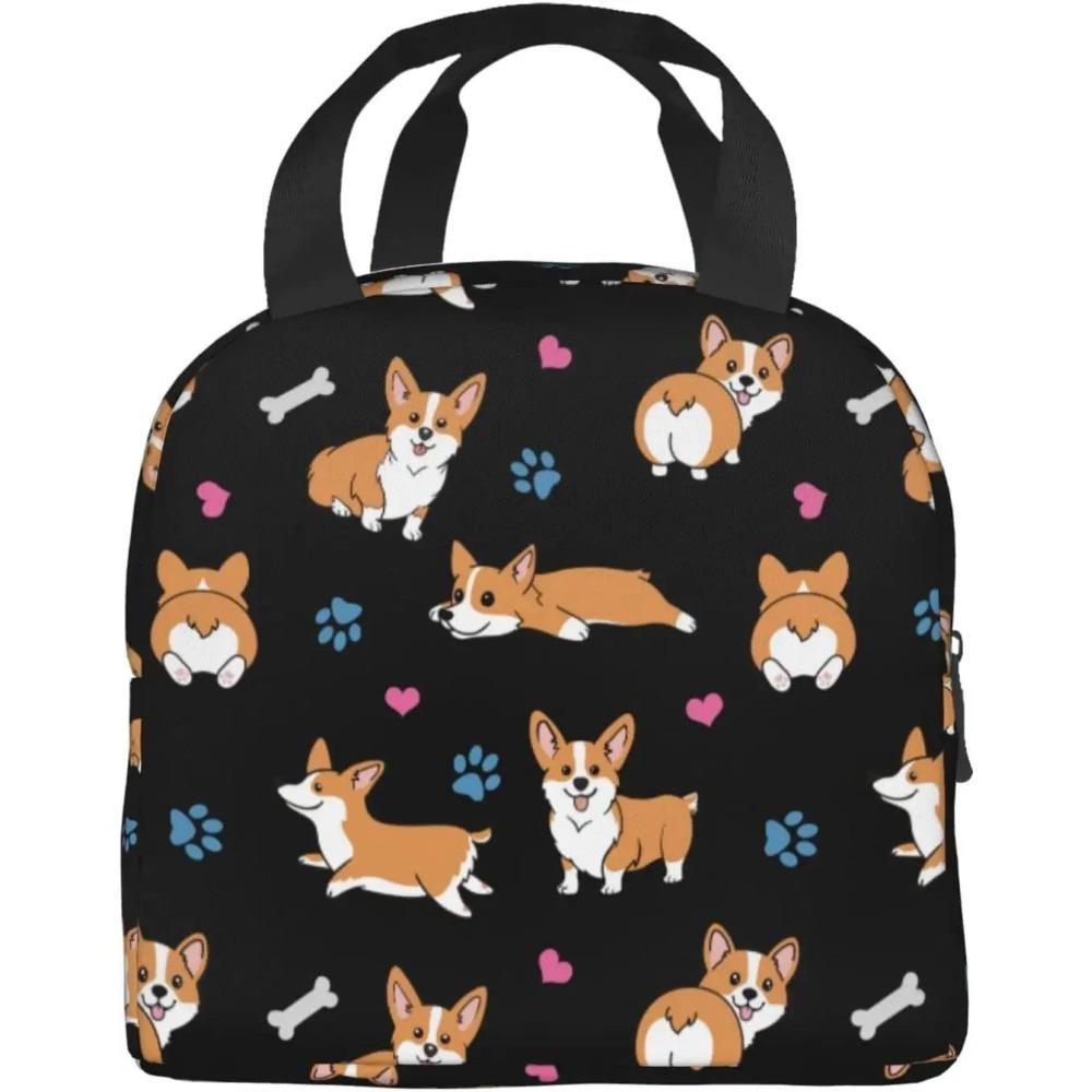 Corgis Paw Hearts Print Insulated Lunch Bag for Girls Kids Women Thermal School Picnic Box Washable Reusable Meal Pail Durable