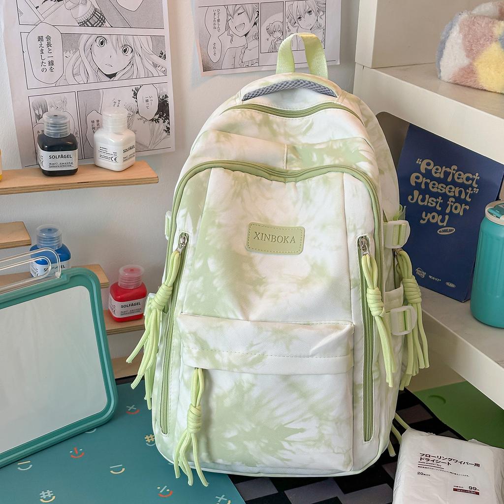 Schoolbag new niche design tie-dye schoolbag female junior high school student lightweight backpack college student leisure travel printed backpack