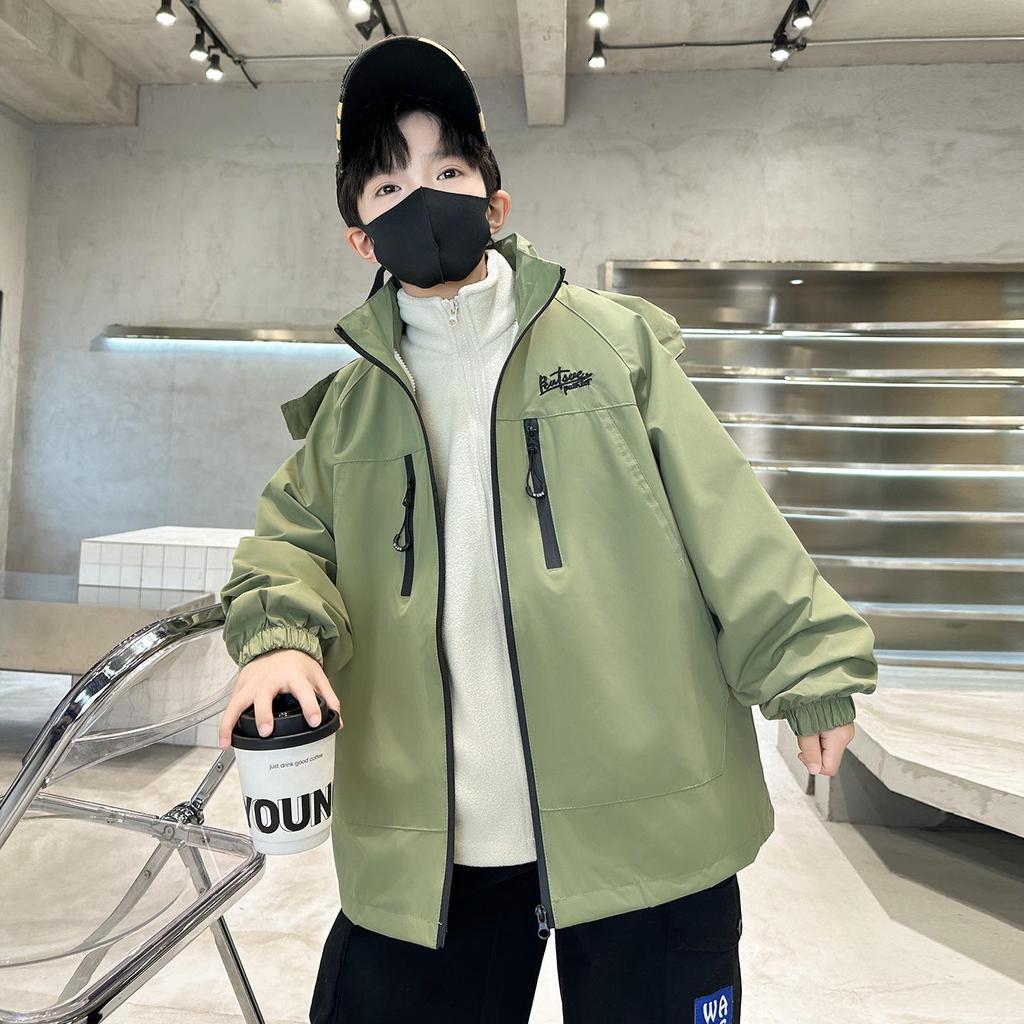 Boys' 3-in-1 Windbreaker Jacket - Fleece-Lined, Detachable for Spring, Autumn, Winter