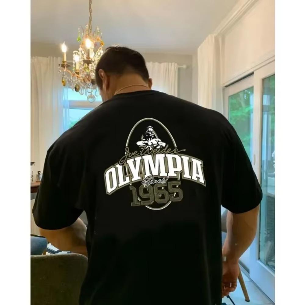 Summer New Men's Cotton Printed Letter T-shirt Loose Casual Large Fitness Breathable Sports Men's Fashion Cotton T-shirt