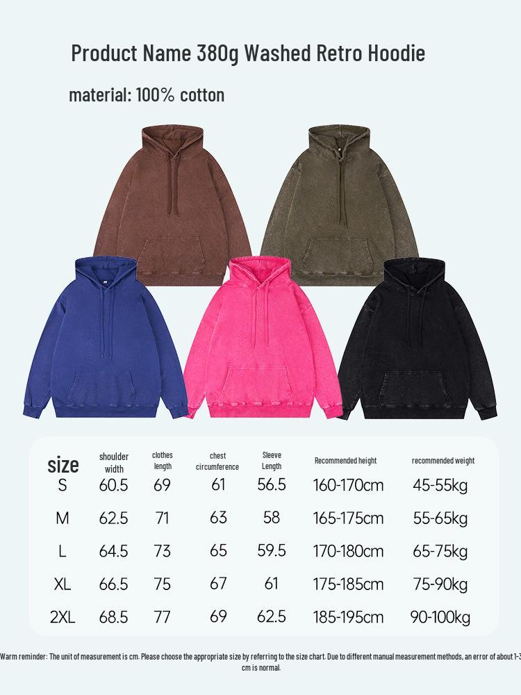 Men's Retro Wash-Faded Cotton Hoodie with Embroidered Logo