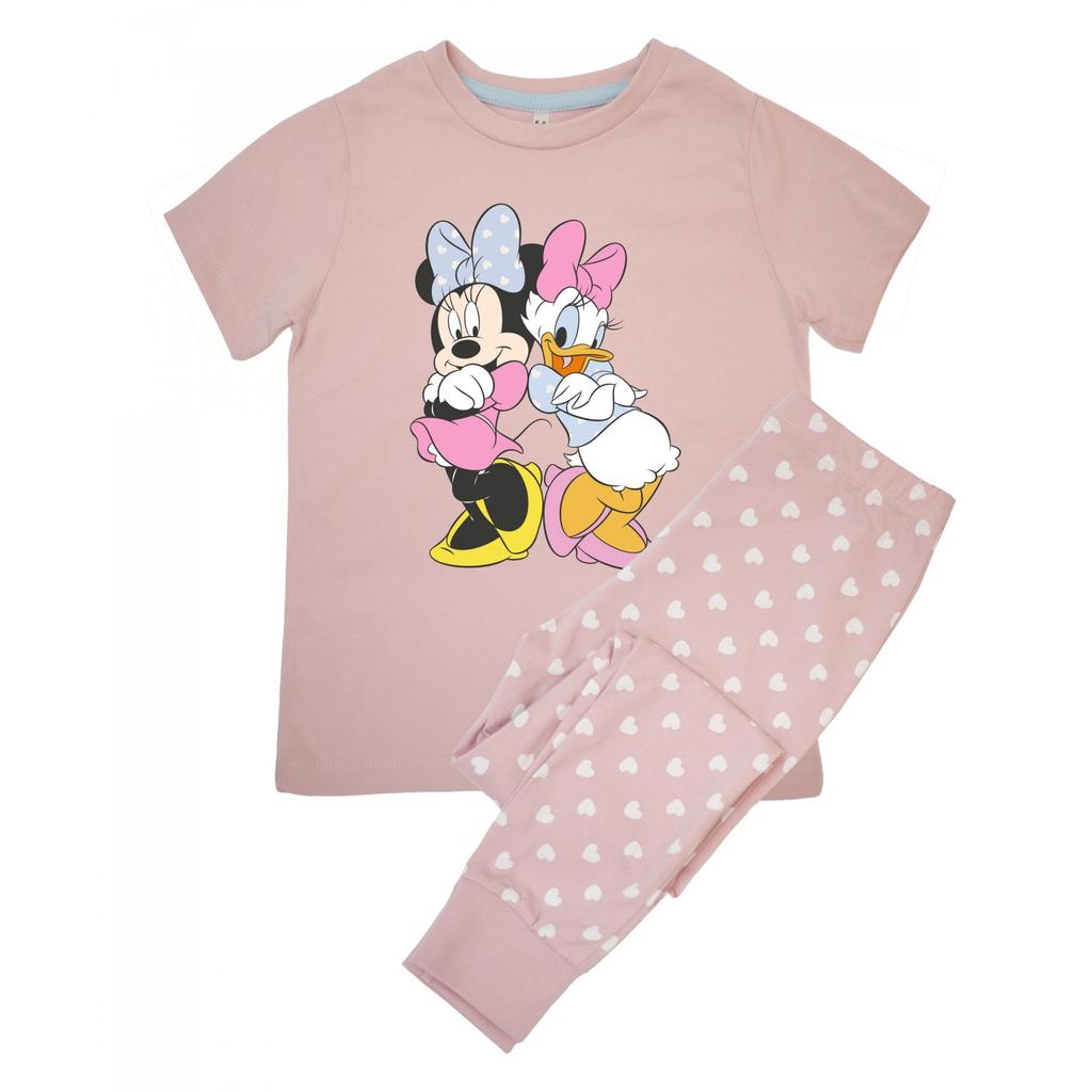 Disney Girls Daisy Duck Hearts Short-Sleeved Long Pyjama Set