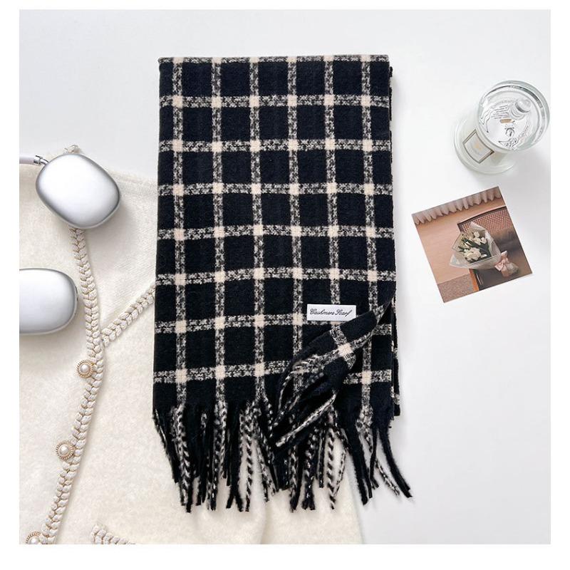 Korean Style Thick Warm Checkered Scarf Women Winter Neck Shawl Wrap