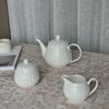 Pure White Bone China Tea Set 3 Pieces Creative Relief Ceramic Coffee Set Teapot Milk Jug Sugar Bowl Home Bar Decoration