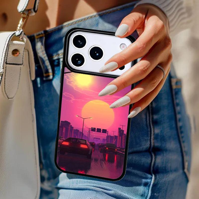 Synthwave Sun Neon 80's Phone Case For iPhone 17 Air 14 15 13 12 Max Cover For Apple 16e 11 Pro Max Plus Coque