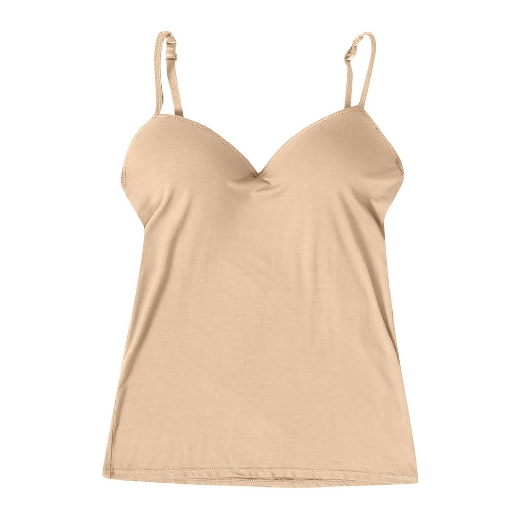 Women's  Tank Top With Integrated Bra Undershirt Adjustable Without Underwire Wide Straps Camisole Basic Cami Tanks Tops For Women