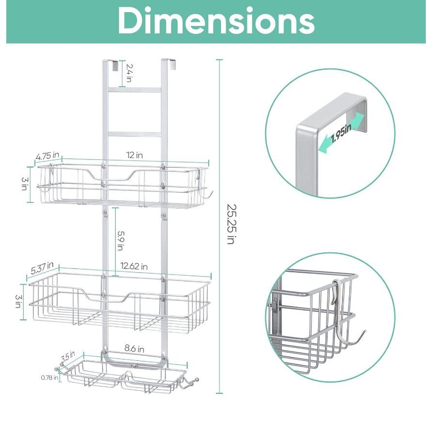 

Наддверная полка-органайзер для душа, нержавеющая, подвесная, с крючком и мыльницей серебряный