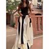 Summer European American Fashion Stitching Waist Slim Sling Dress