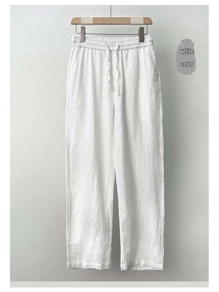 Men's High-End Pure Linen Summer Pants - Loose, Wide-Leg, Straight-Cut Style