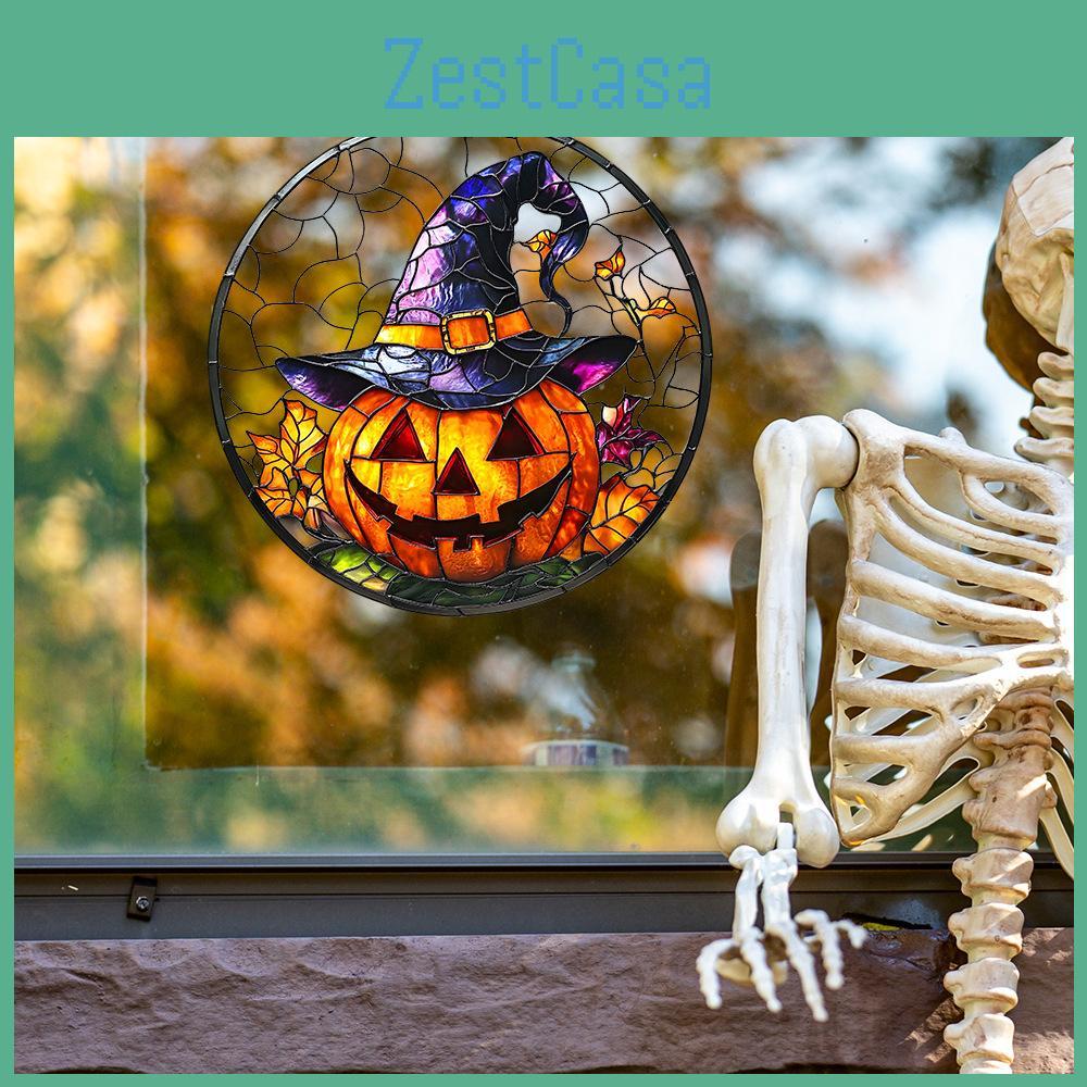 Halloween Pumpkin Witch Hat Uv Static Glass Showcase Home Stickers Decor