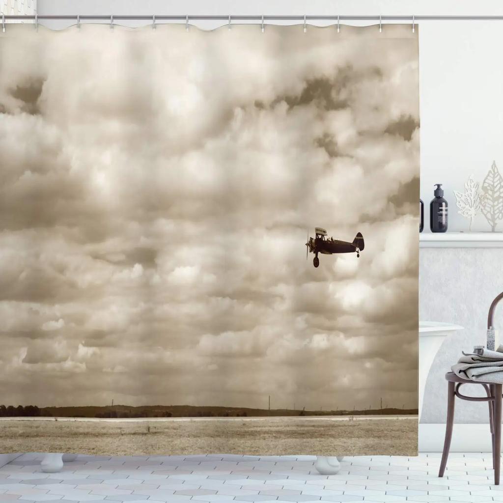 Warcraft Deck Jet Fighter Shower Curtain for Military Fans Bathroom,Warship Plane Coast Shower Curtain Fabric Bathroom Curtains