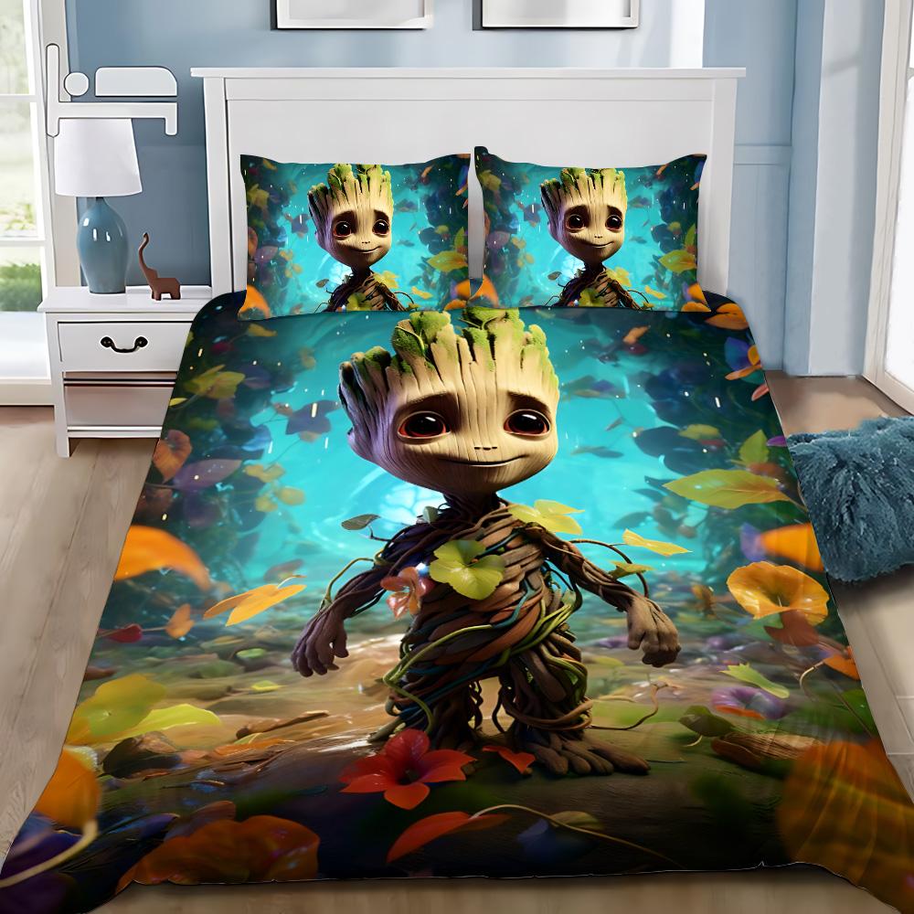 Cute Groot Duvet Cover Pillowcase 2/3pcs Bedding Set Adult Boy Girl Bedroom Decoration Children Gift Single Double Large Size