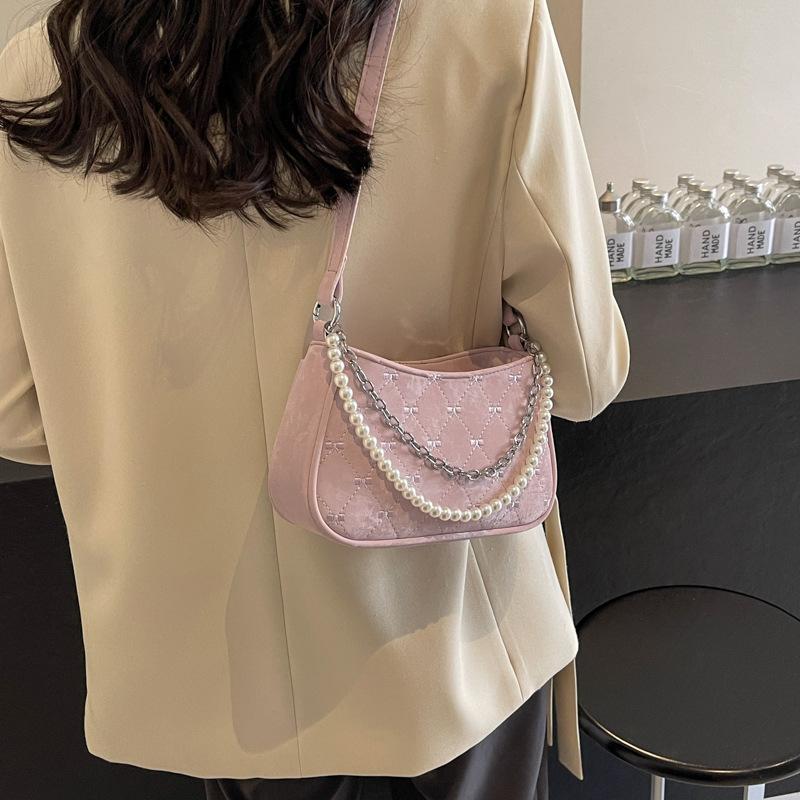 Women's Shoulder Bag  Spring Summer New Beadding Underarm Bags Temperament Versatile Chain Crossbody Bag Party Handbags