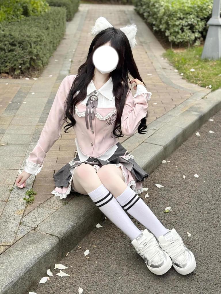 Jundakara Dress Feminine Pleated Tiered Lace Ruffles with Long Korean Korean Lolita Perfect for Size S Women's 3-Piece Set, Ribbon, Sleeves, Style,