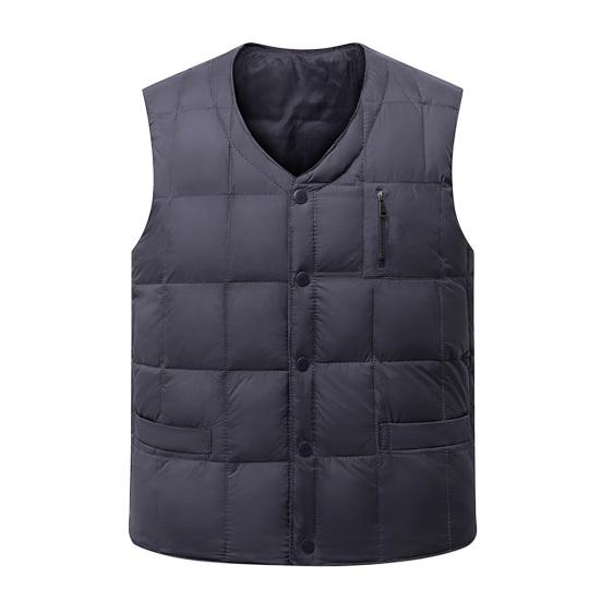 

Мужской жилет с V-образным вырезом без рукавов, однотонный однобортный жилет с карманами, ветрозащитный утолщенный стеганый жилет, куртка L серый