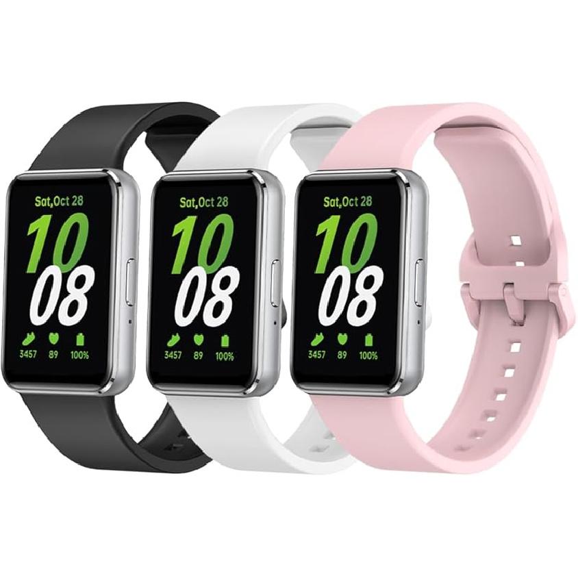 Совместимые ремешки для часов Samsung Galaxy Fit 3, Мягкие силиконовые сменные ремешки, Регулируемые спортивные браслеты для SAMSUNG Galaxy FIT 3 SM-R390 Black&White&Pink