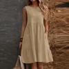 Women's Sleeveless Casual Sundress Cotton Linen A Line Dress with Pockets Summer Relaxed Fit Crew Neck Dress