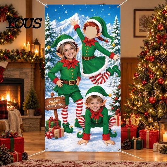 Weihnachts-Foto-Hintergrundbanner mit Gesichtsausschnitt-Dekorationen, Weihnachtsmann-Schneemann Festliche Stand-Requisiten Hintergrund, Requisiten, Party-Dekorationen Claus Dekor