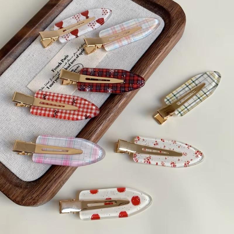 1PC New Korean Red Checkered Bow Pattern Hair Clip Cute Sweet Traceless Hairpin Duckbill Clip  Girl Hair Accessoires