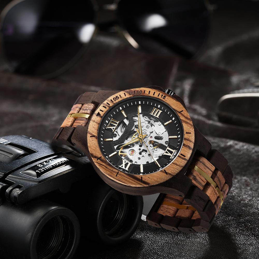 Fashion Casual Mechanical Watch Men Top Brand Luxury Natural Wooden Automatic Skeleton Steampunk Wristwatch