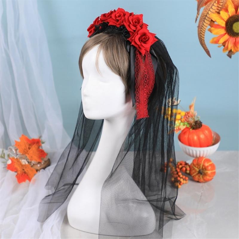 Rosenblüten Kränze Schleier Halloween Zuckerschädel Kostüme Mexikaner Blumen Stirnband Tag der Toten Kopfschmuck Geschenke