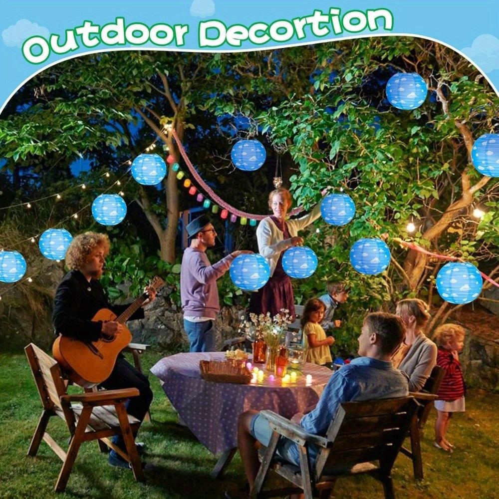 10pcs Blue Sky White Clouds Paper Lanterns Blue Party Decorations Hanging Round Paper Lanterns Clouds Theme Party Decorations Party Paper Lanterns