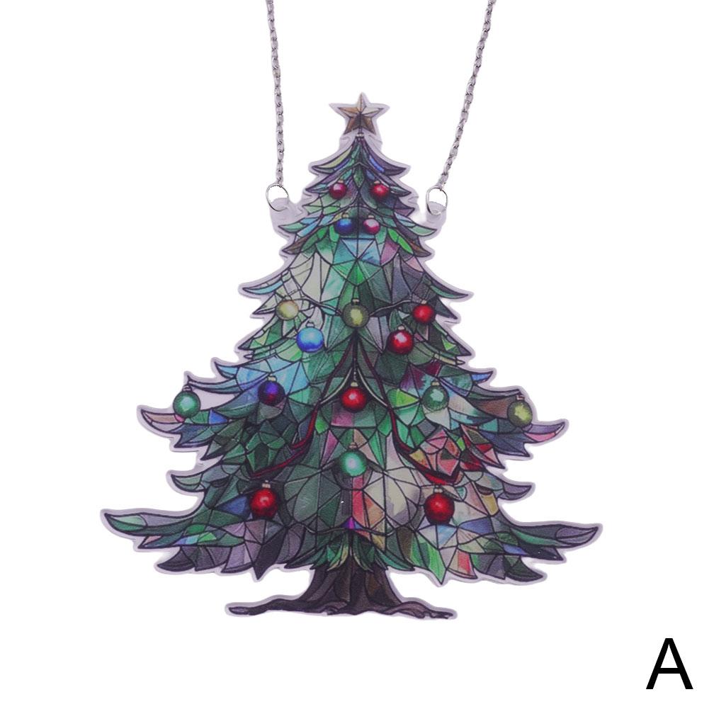 2D Christmas Tree Ornament Sun Catchers Stained Glass Stained Glass Effect Holiday Ornament Collectible Home Xmas Decoration