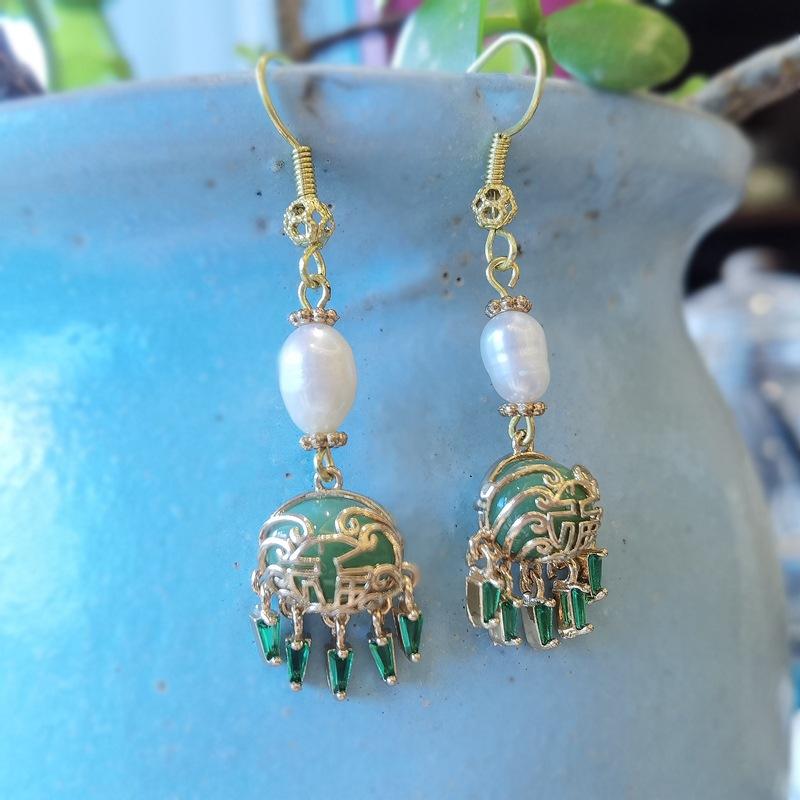 Retro Long Antique Fringed Cheongsam Earrings Temperament Pearl Flower Earrings Hanfu Accessories Earrings National Style Earclips