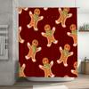 Christmas-themed Shower Curtain with Gingerbread Man Pattern Holiday Bathroom Decor Red Fabric Shower Curtain for Home Decoratio