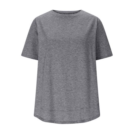 Women Tops Round Neck Short Sleeve Loose Fit Tee Shirt Pure Color Soft Breathable Fabric Summer Tops Casual Sporty Wear