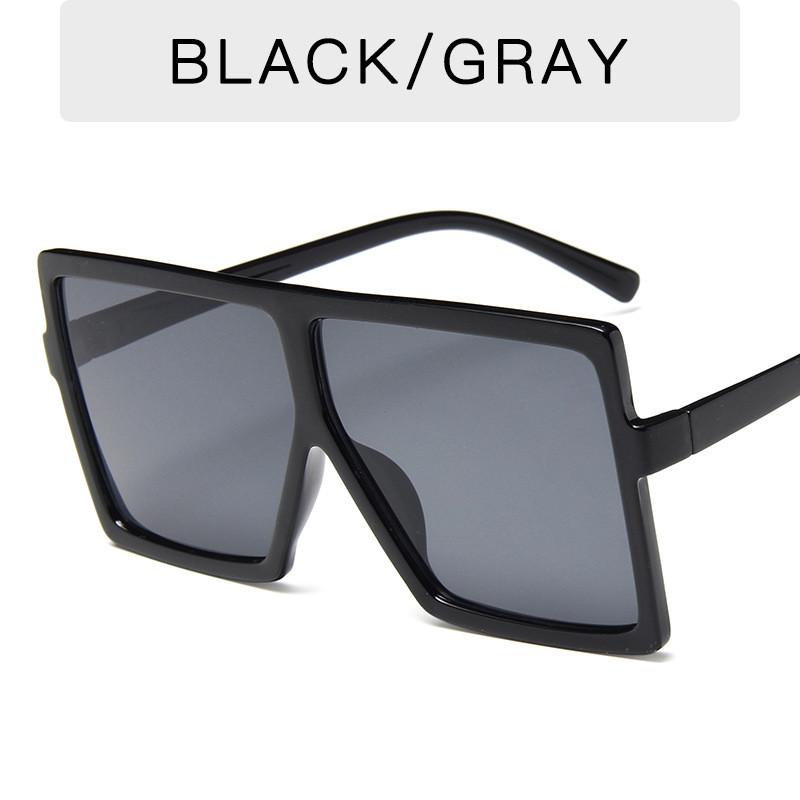 Vintage Large Frame Sunglasses With Gray Lenses For Fashion Outings чёрный